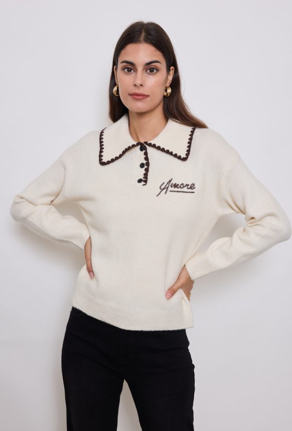Polly Polo tröja med broderi Amore